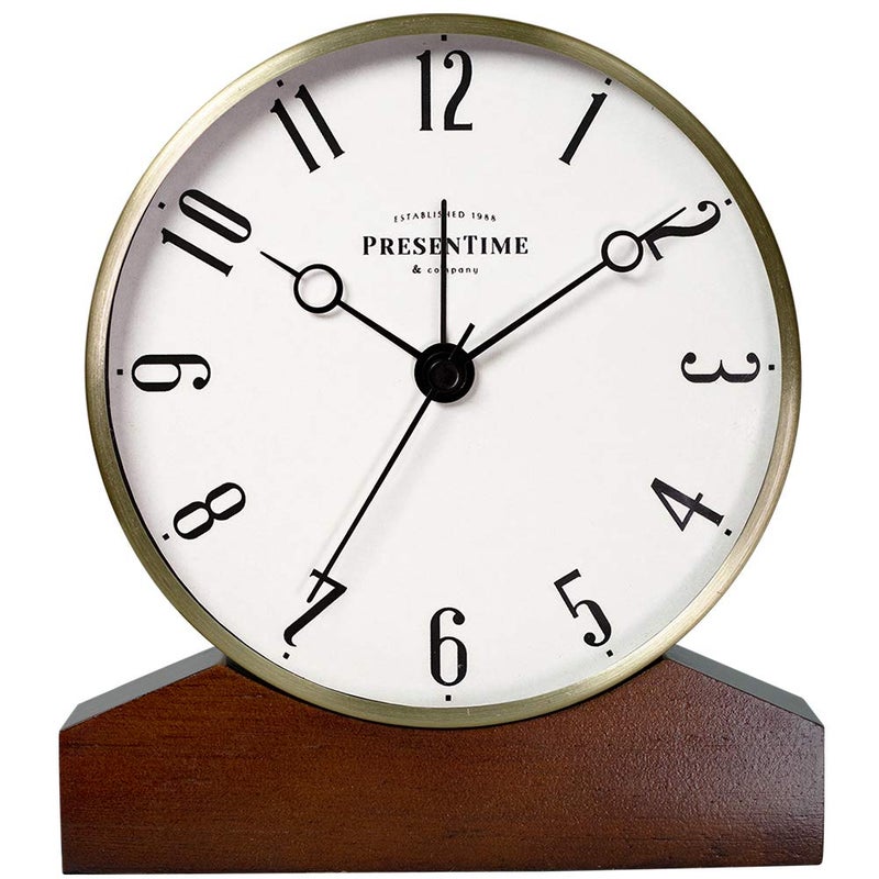 Presentime & Co Mozart Mantel Alarm Clock, Desk and Shelf Clock, Tabletop Decoration, 6 x 5.5 inch, Silent no Ticking, Wooden Base, Walnut Finish, Golden Color, Arabic Numeral - Image 2